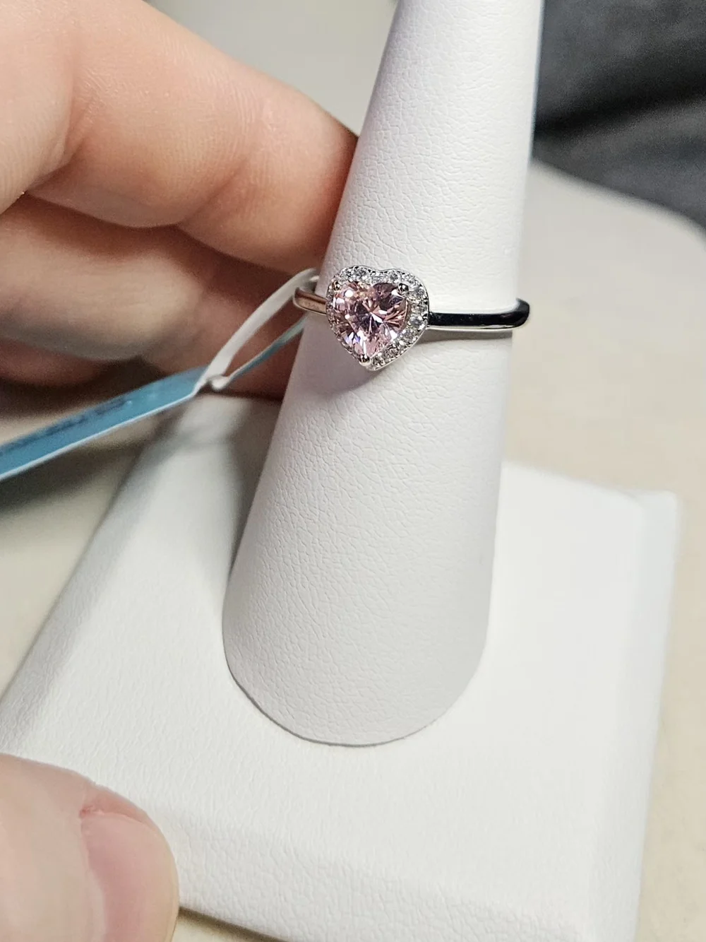 Pink Heart Halo Ring Sterling Silver